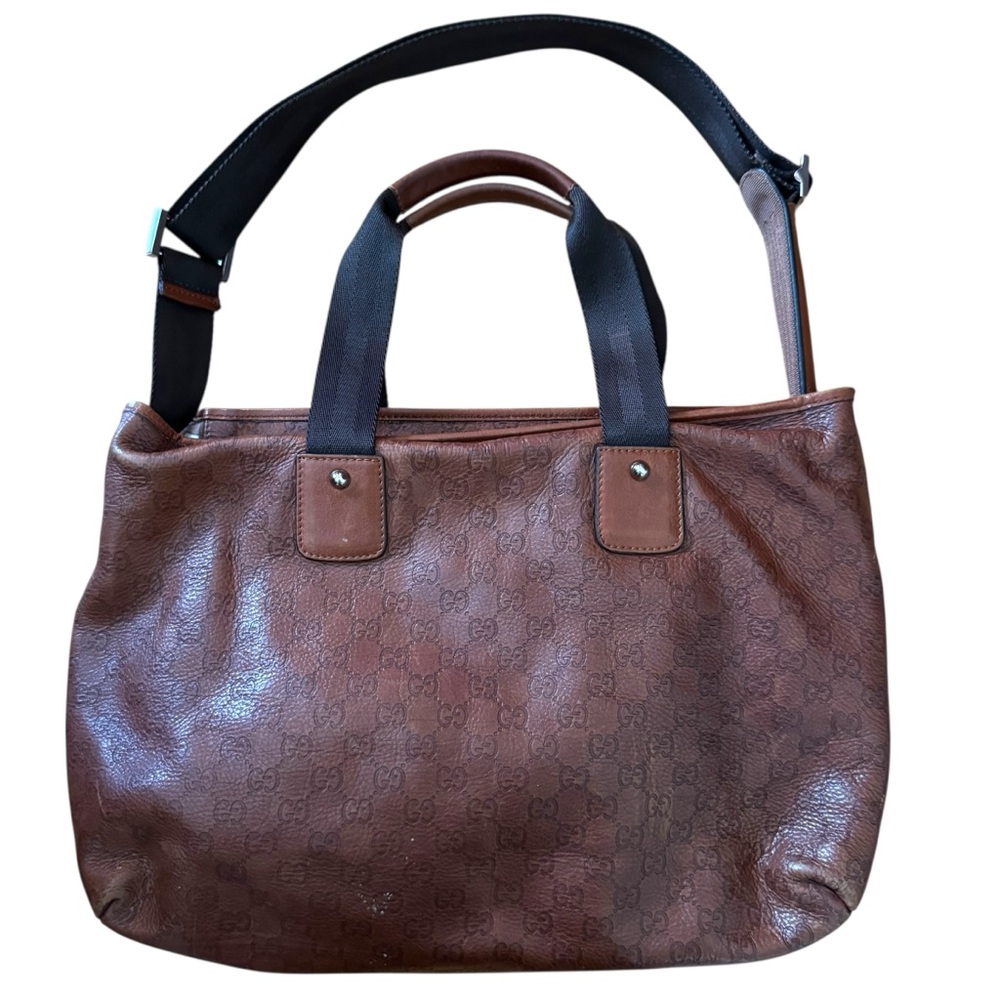 Gucci Brown Leather Travel Bag Tote Bag Messenger Bag - Picture 2 of 9